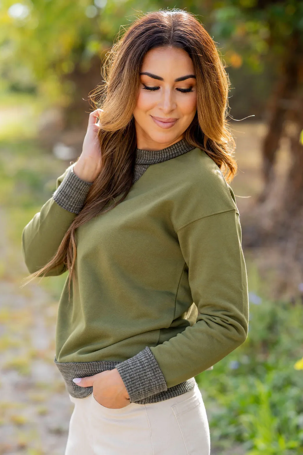 Heathered Rib Trim Sweatshirt