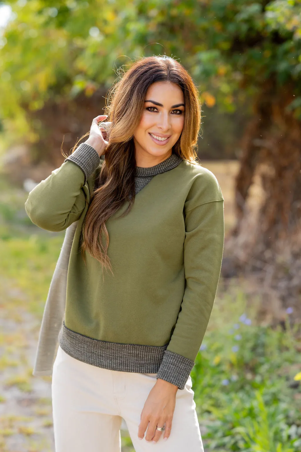 Heathered Rib Trim Sweatshirt