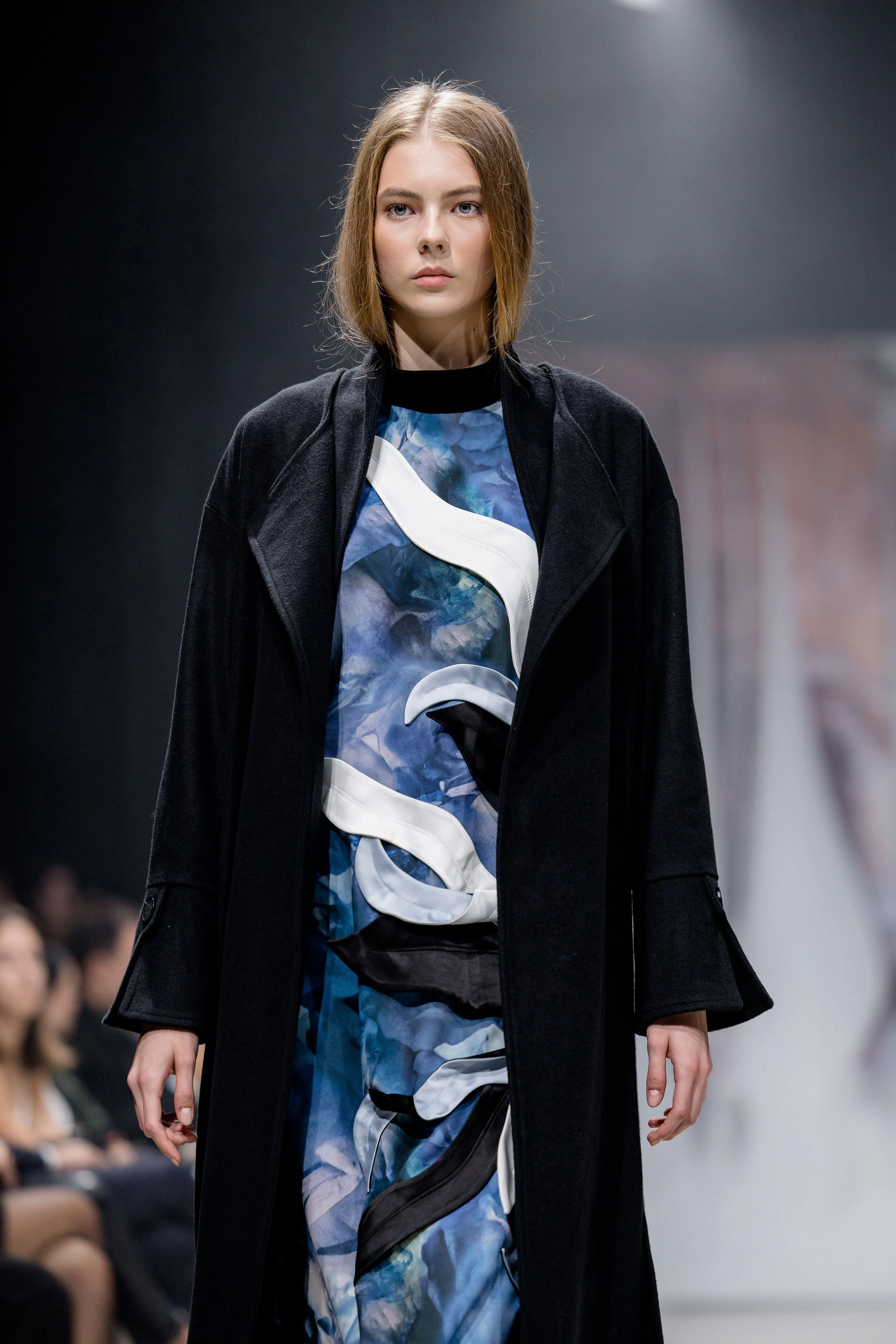 High Neck Sleeveless Dress Abstract Print Blue