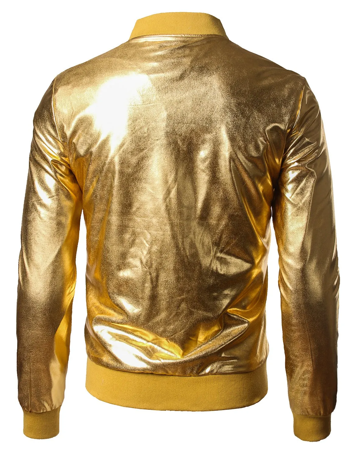 JOGAL Mens Metallic Nightclub Styles Zip Up Varsity Baseball Bomber Jacket Costume