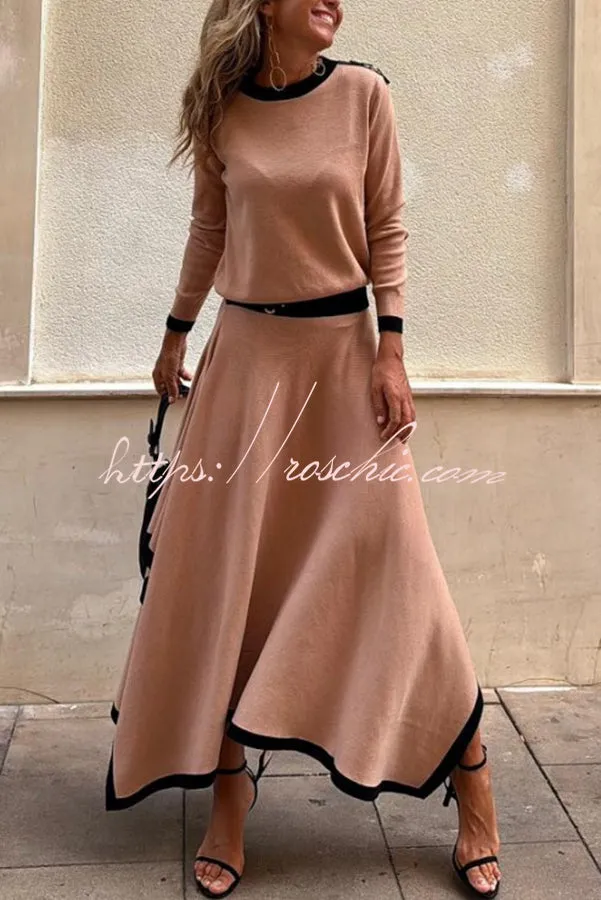 Kadie Colorblock Shoulder Buckle Detail Long Sleeve Loose Top