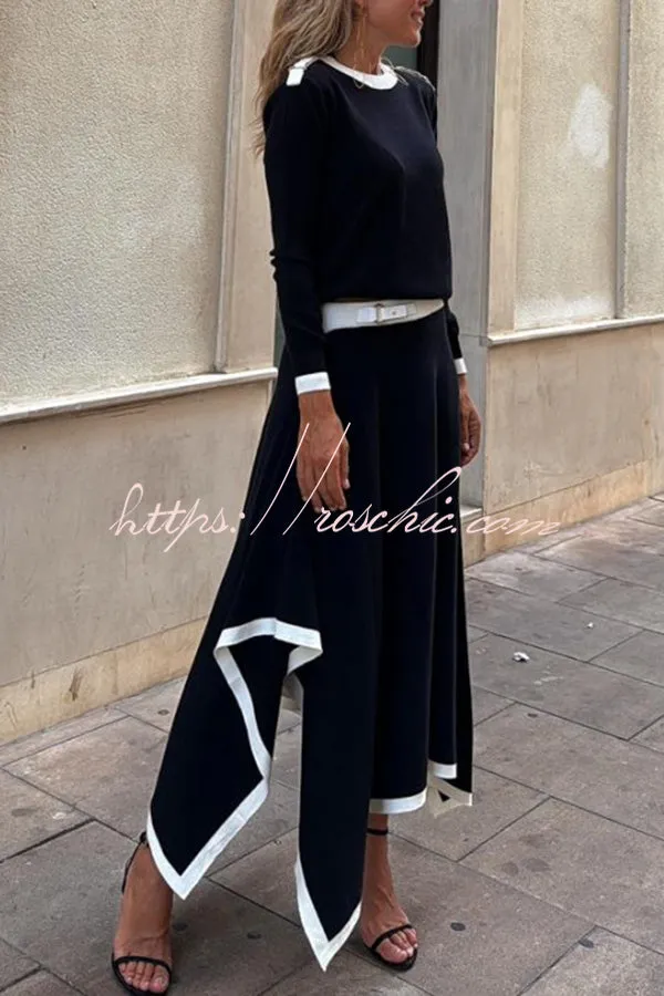 Kadie Colorblock Shoulder Buckle Detail Long Sleeve Loose Top