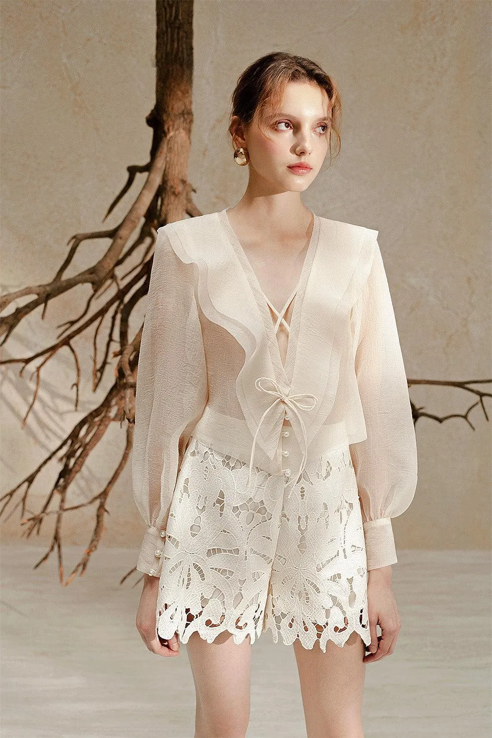 Kiera Straight High Waist Cotton Lace Mini Shorts