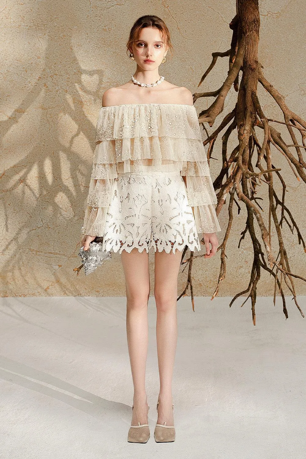 Kiera Straight High Waist Cotton Lace Mini Shorts