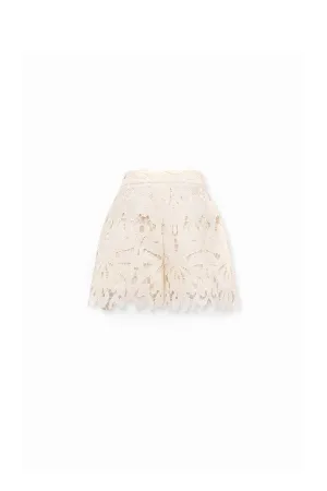 Kiera Straight High Waist Cotton Lace Mini Shorts