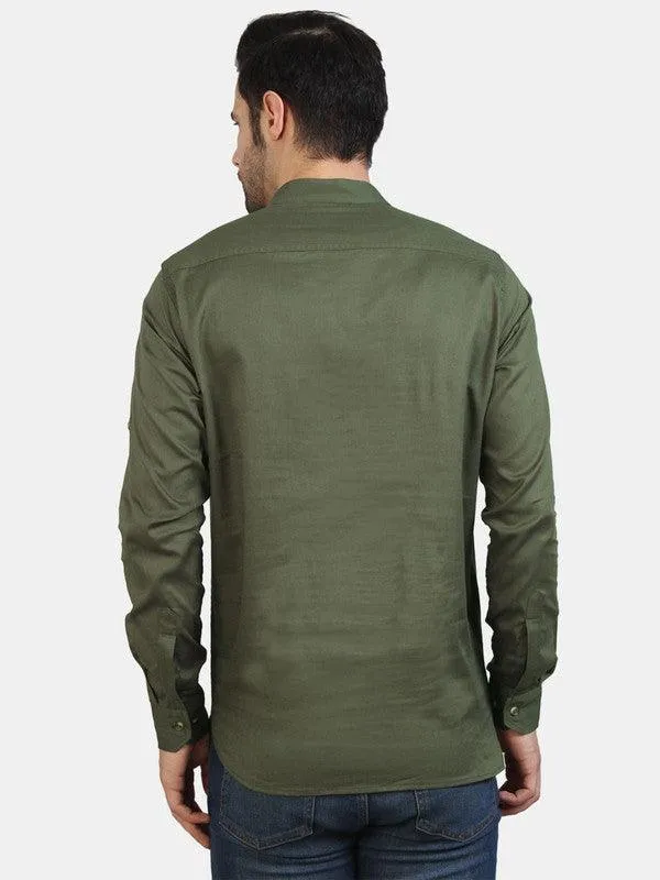 Life Roads full sleeve casual olive cotton shirt for Men and boys