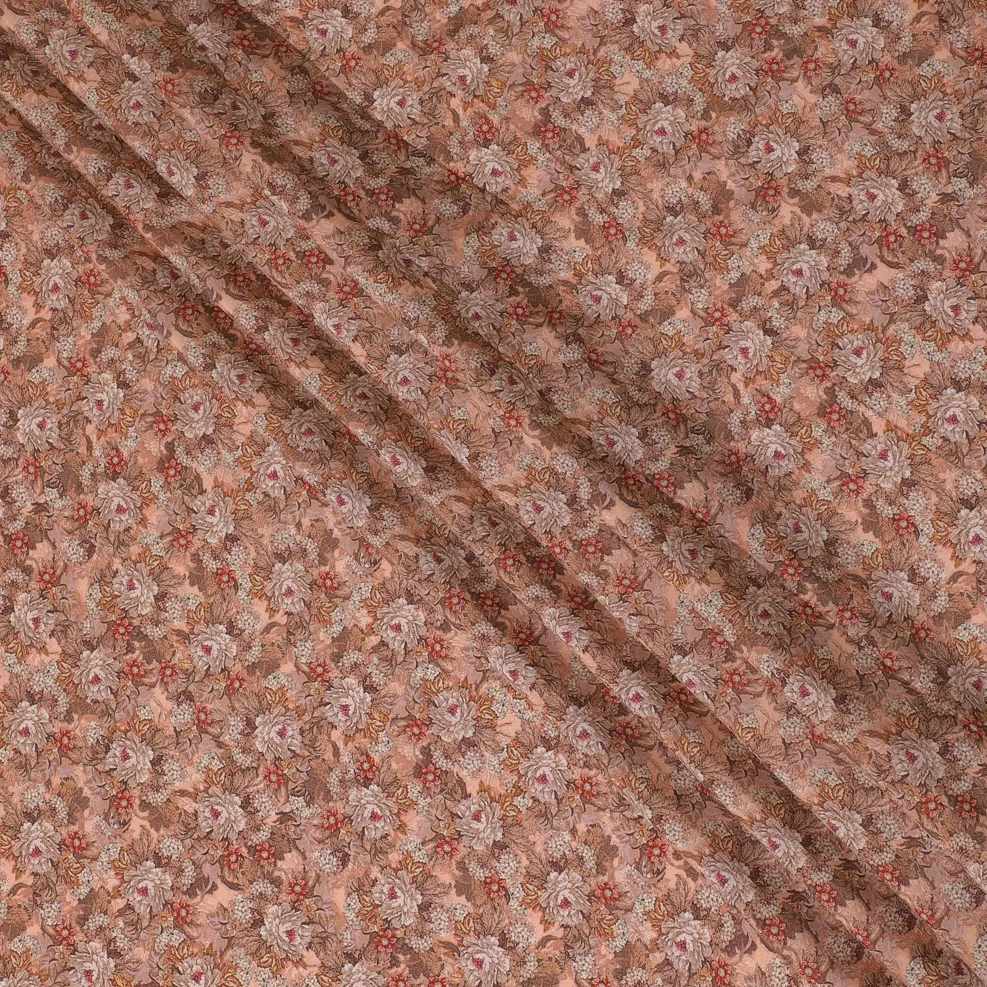 Light peach viscose crepe fabric with multicolor print in floral design-D15649