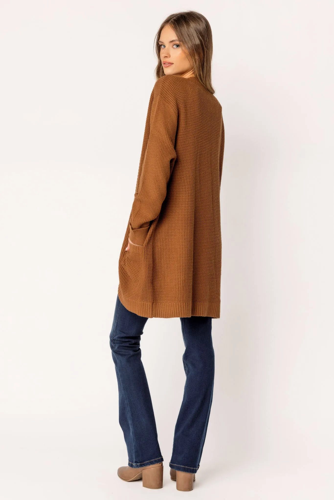 Long-Sleeve Open Cardigan with Pockets