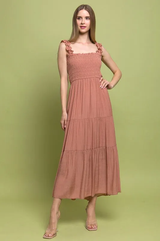 LOVE TREE Smocked Bodice Maxi Dress