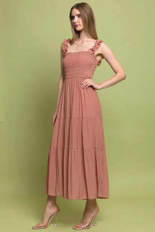 LOVE TREE Smocked Bodice Maxi Dress