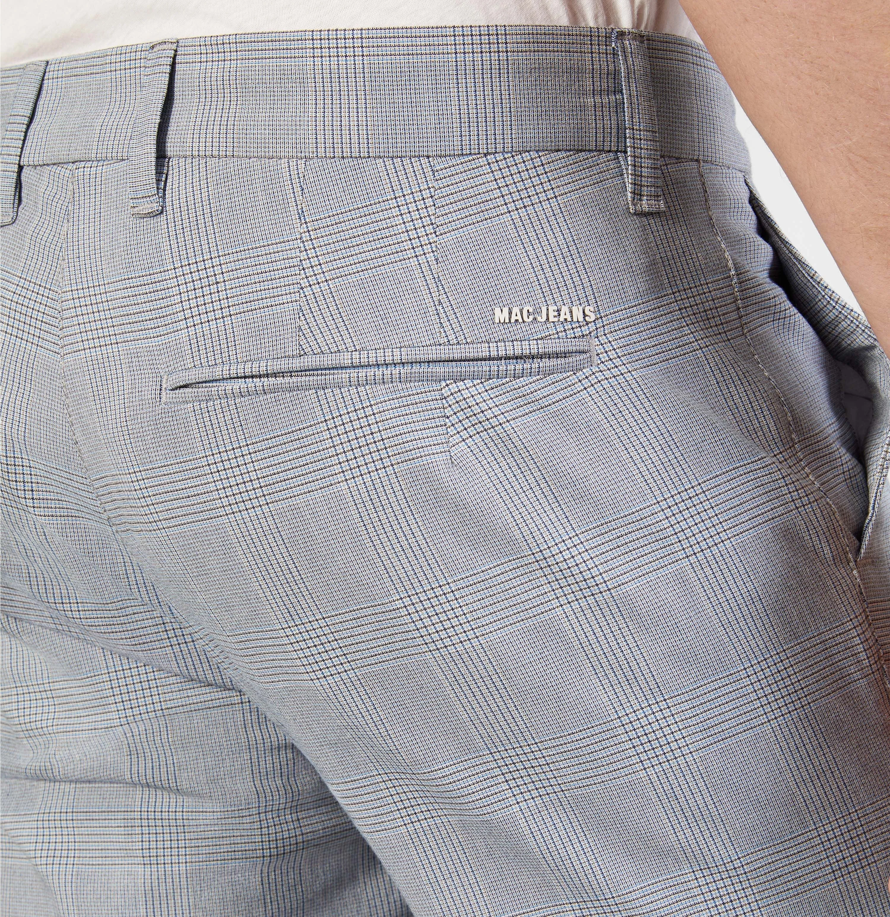Mac Lennox Slim Fit Check Chinos - Light Grey
