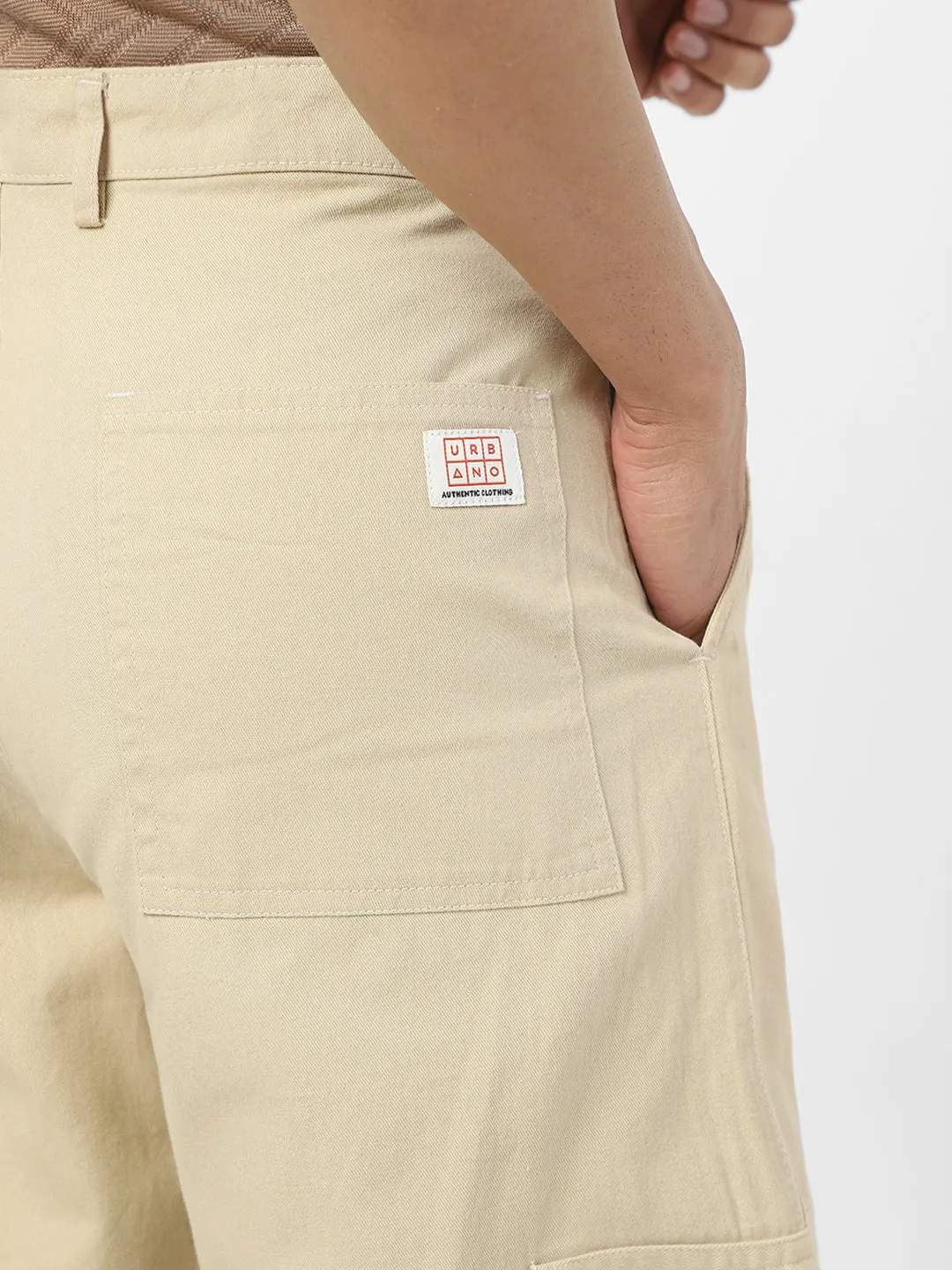 Men's Beige Loose Baggy Fit Solid Cargo Chino Pant with 6 Pockets Non-Stretchable