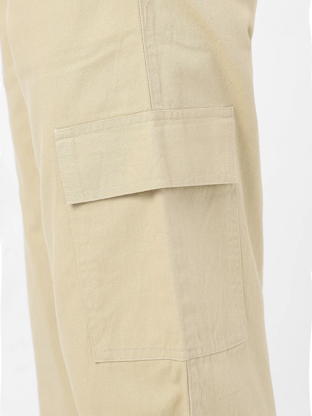 Men's Beige Loose Baggy Fit Solid Cargo Chino Pant with 6 Pockets Non-Stretchable
