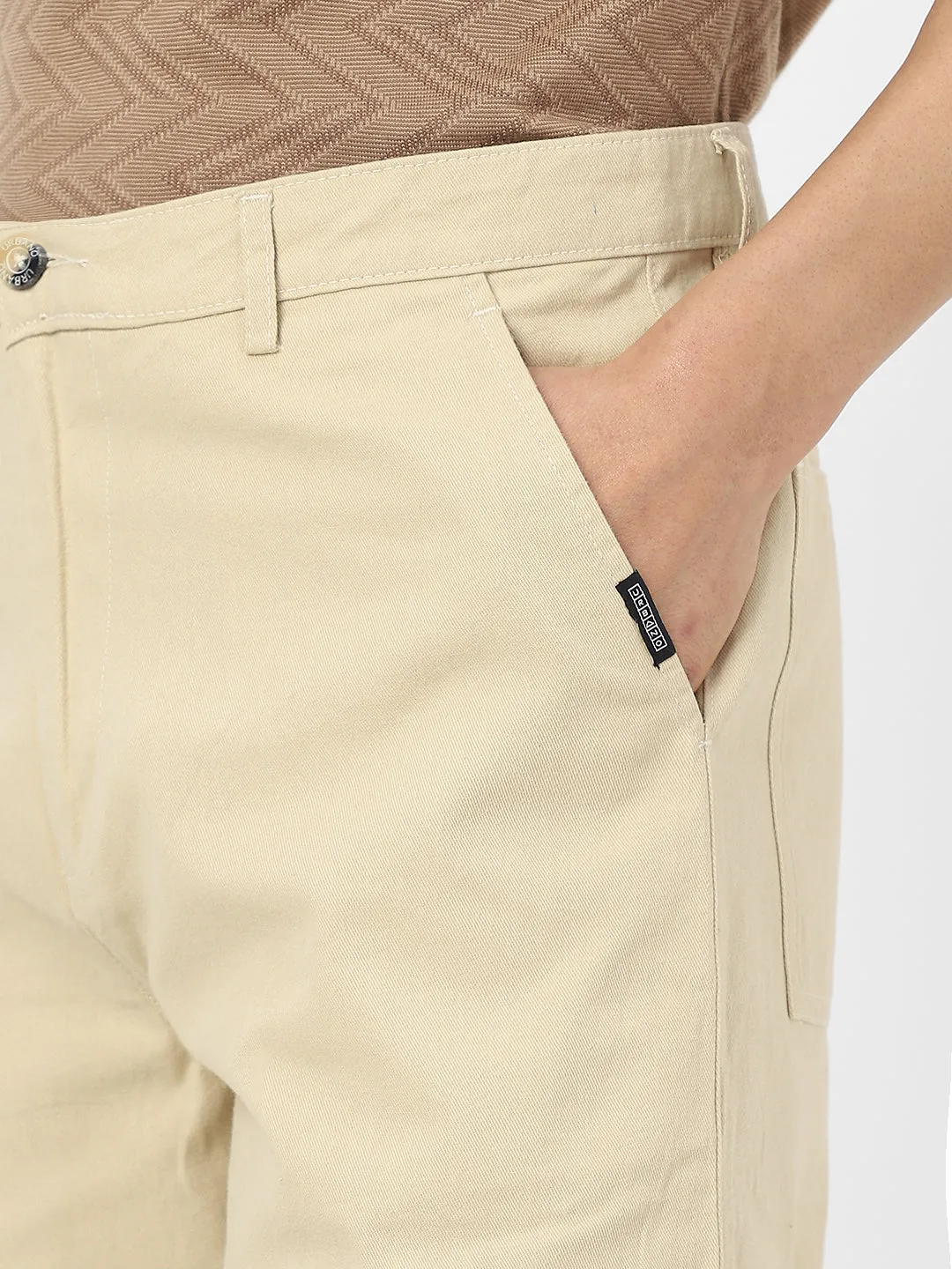 Men's Beige Loose Baggy Fit Solid Cargo Chino Pant with 6 Pockets Non-Stretchable