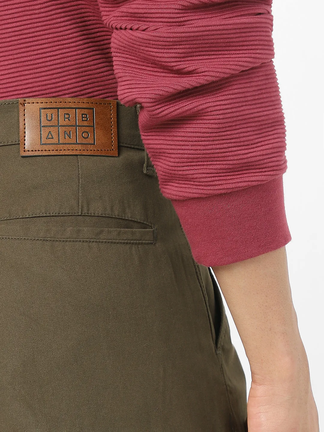 Men's Olive Loose Baggy Fit Solid Cargo Chino Pant with 6 Pockets Non-Stretchable