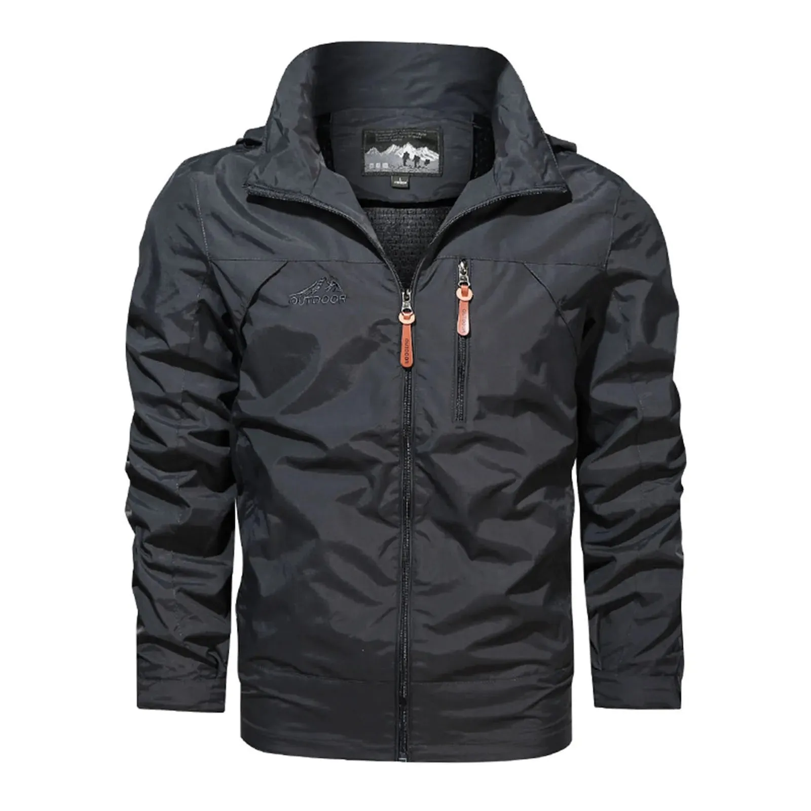 Men's Spring & Autumn Windbreaker Jacket – Windproof Waterproof Casual Outdoor Coat with Detachable Hood
