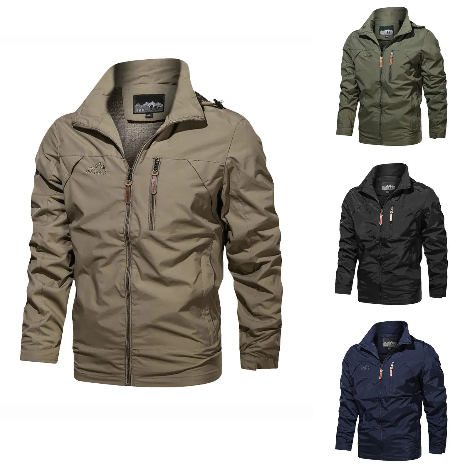 Men's Spring & Autumn Windbreaker Jacket – Windproof Waterproof Casual Outdoor Coat with Detachable Hood