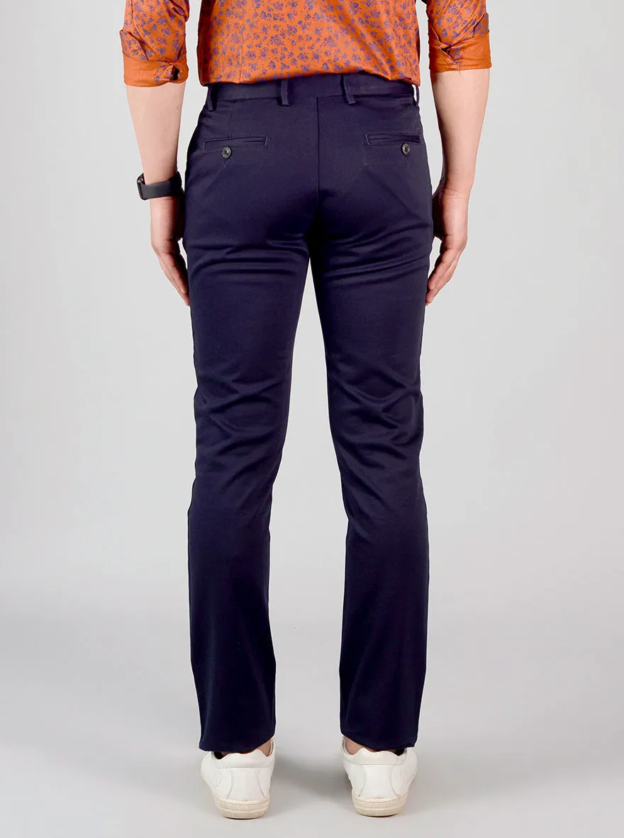Navy Blue Self Textured Slim Fit Chinos | JadeBlue