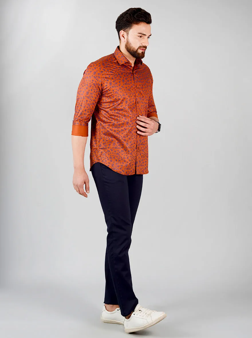 Navy Blue Self Textured Slim Fit Chinos | JadeBlue