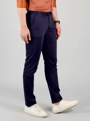 Navy Blue Self Textured Slim Fit Chinos | JadeBlue