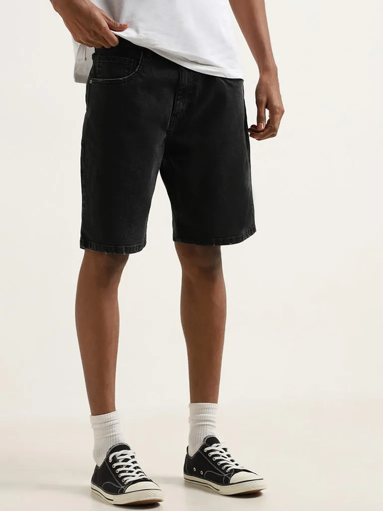 Nuon Charcoal Relaxed-Fit Mid-Rise Denim Shorts