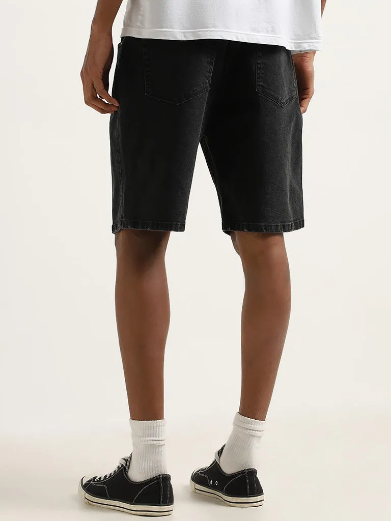 Nuon Charcoal Relaxed-Fit Mid-Rise Denim Shorts