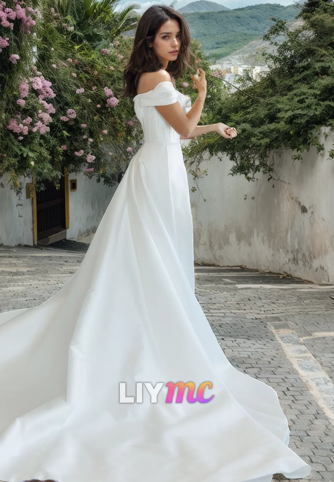 Off-Shoulder Sleeveless Sleek A-Line Beach Wedding Dress