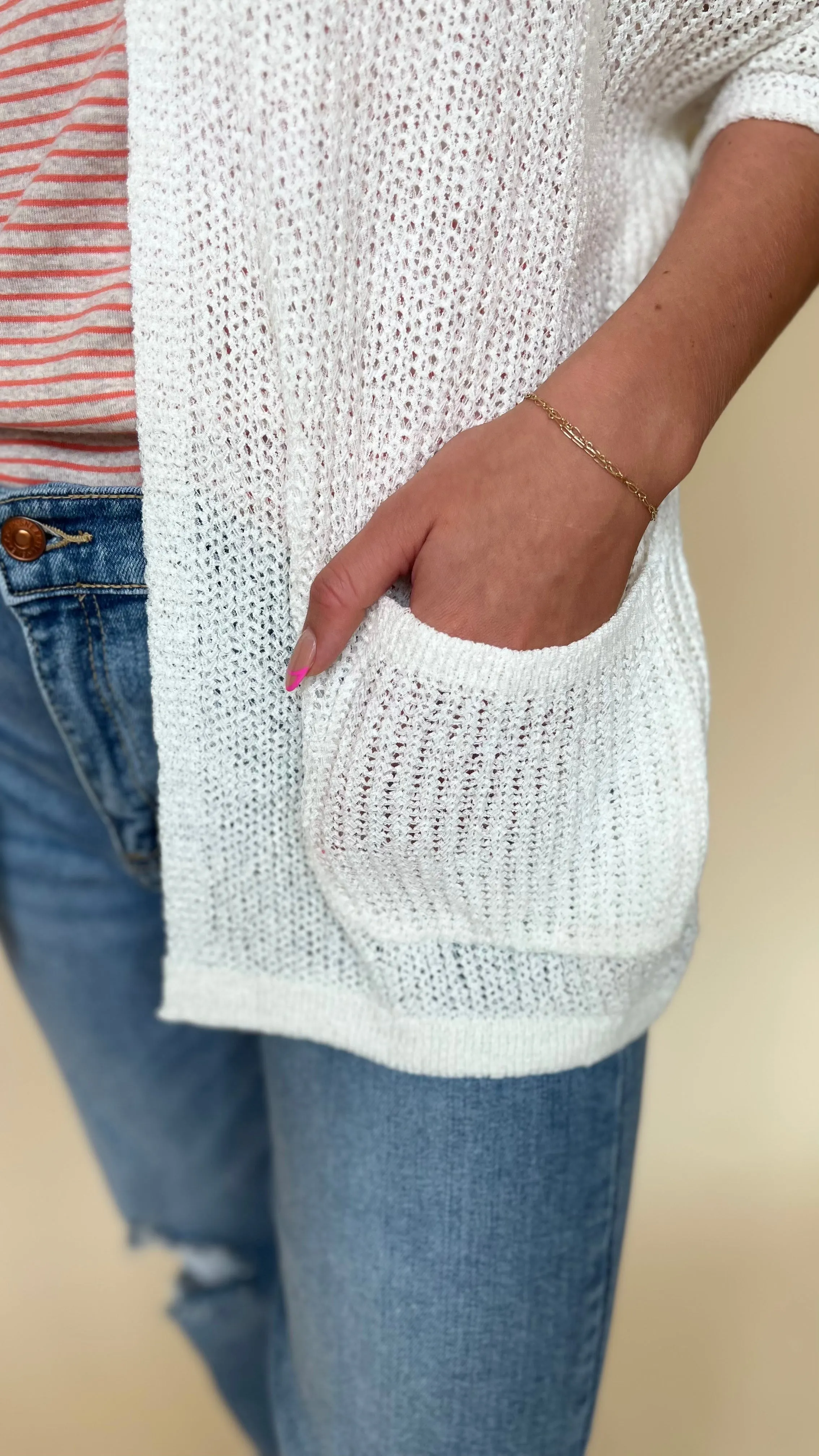 Open Weave Sweater Cardi w/Pockets