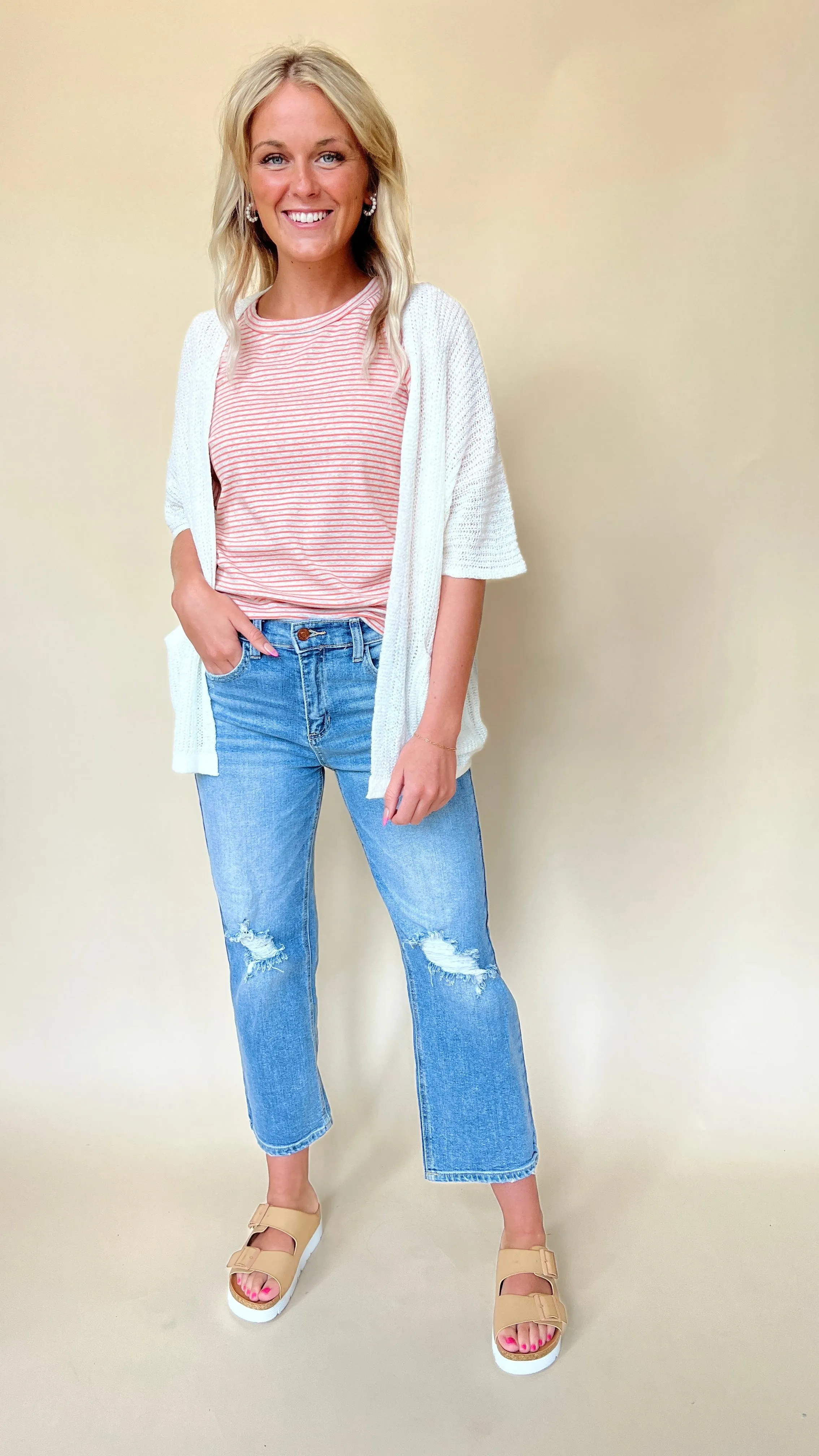 Open Weave Sweater Cardi w/Pockets
