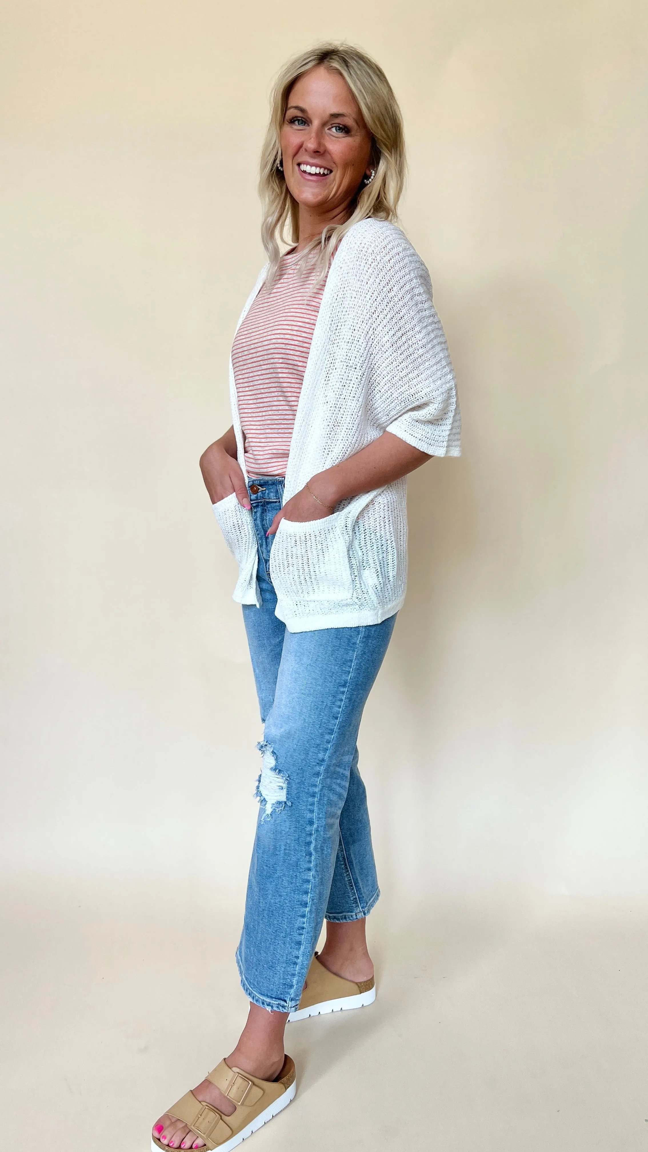 Open Weave Sweater Cardi w/Pockets
