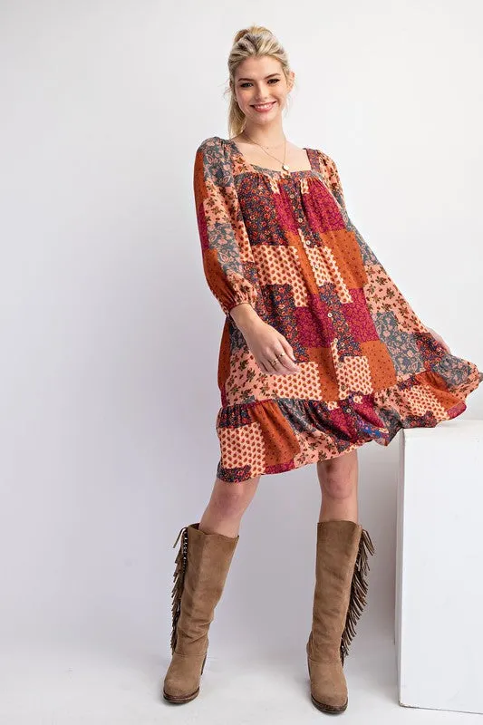 Patchwork Gauze Woven Dress