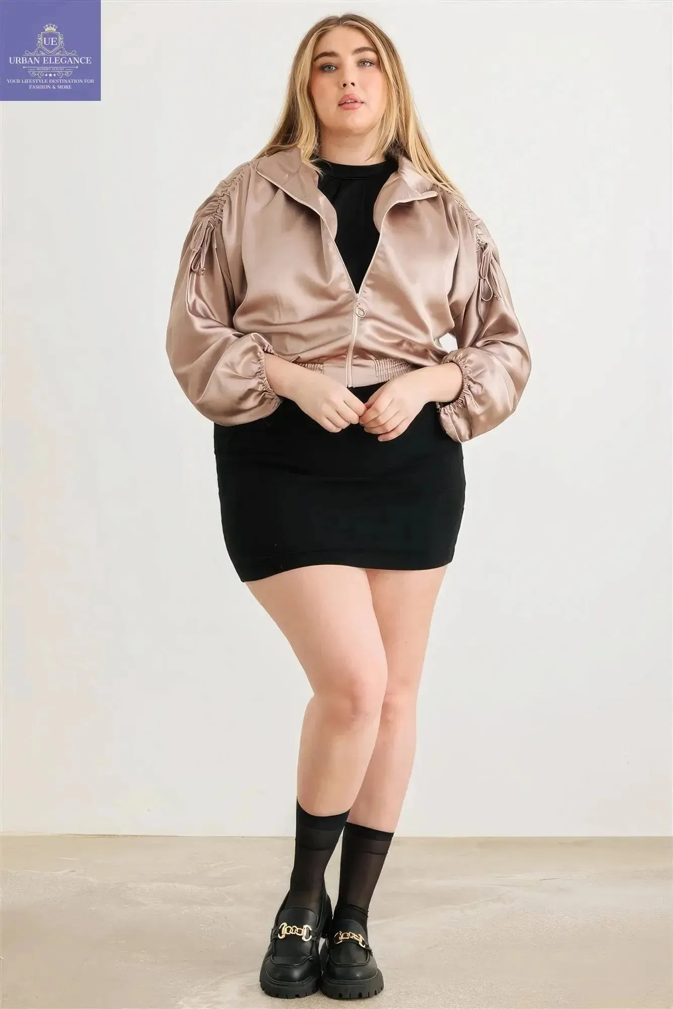 Plus Satin Cropped Bomber Jacket