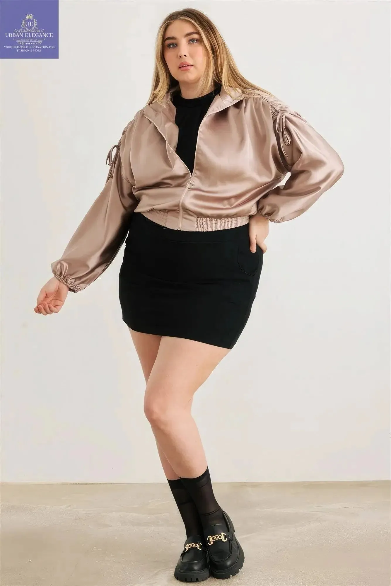 Plus Satin Cropped Bomber Jacket