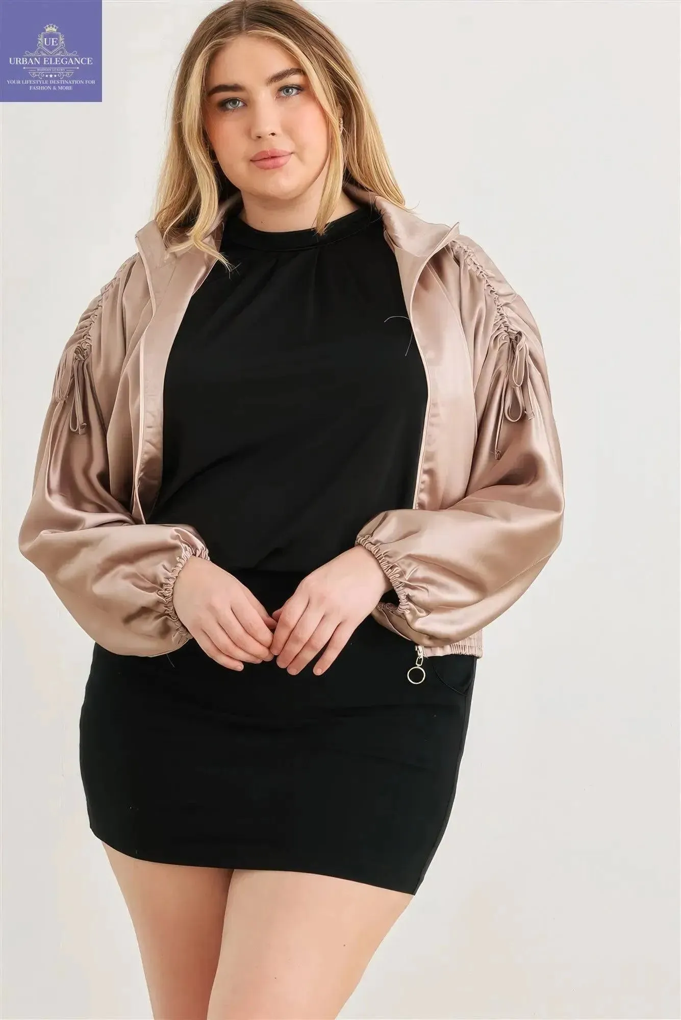 Plus Satin Cropped Bomber Jacket