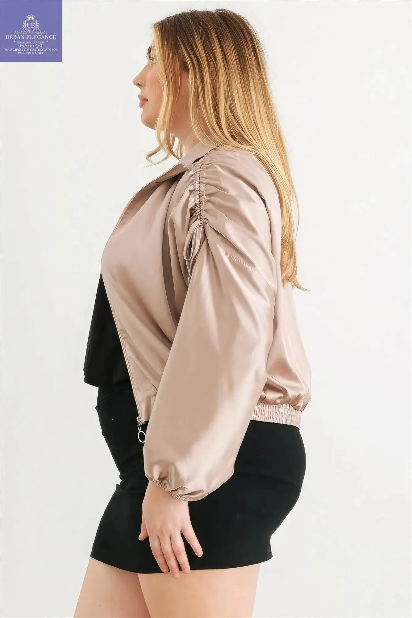 Plus Satin Cropped Bomber Jacket