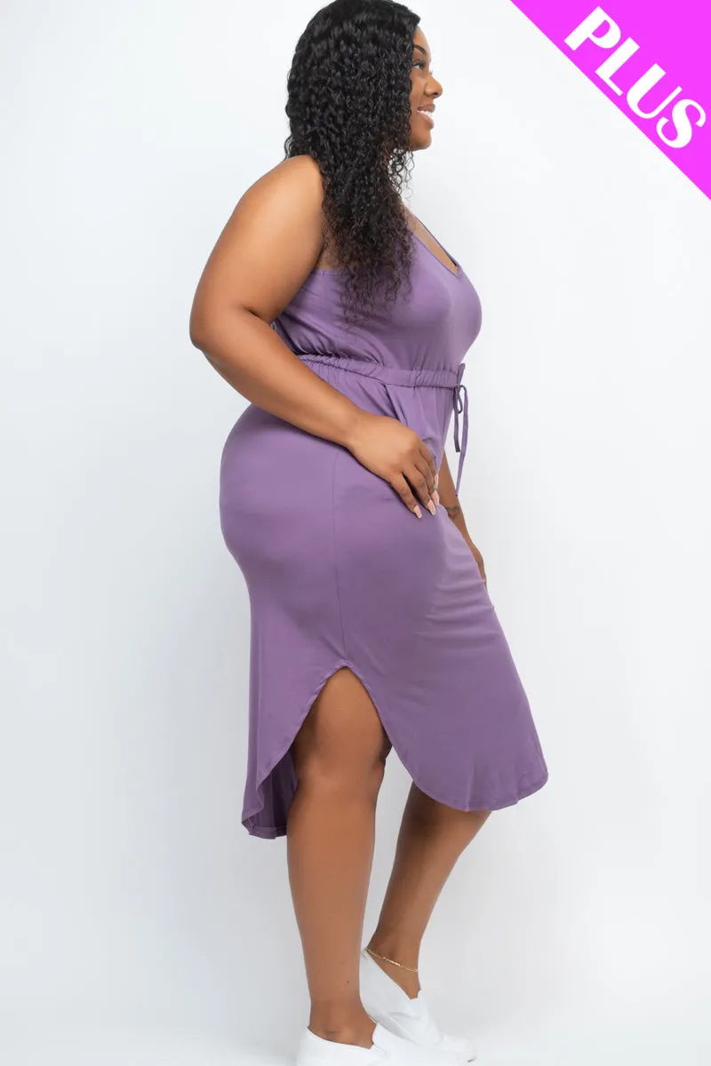 Plus Size Drawstring Sleeveless Midi Dress