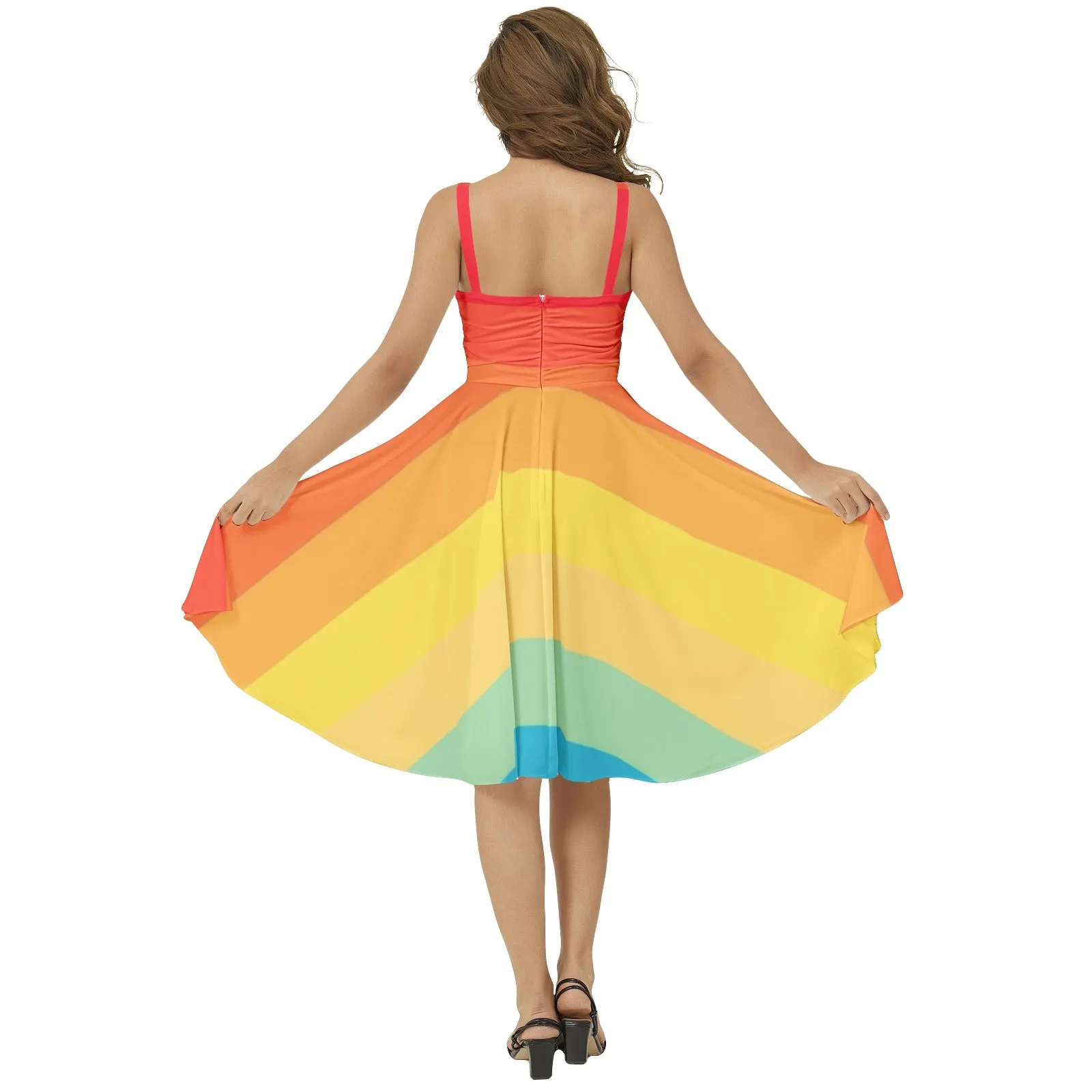 Rainbow mist Sleeveless Square Neck Flare Hem Midi Dress