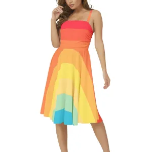 Rainbow mist Sleeveless Square Neck Flare Hem Midi Dress