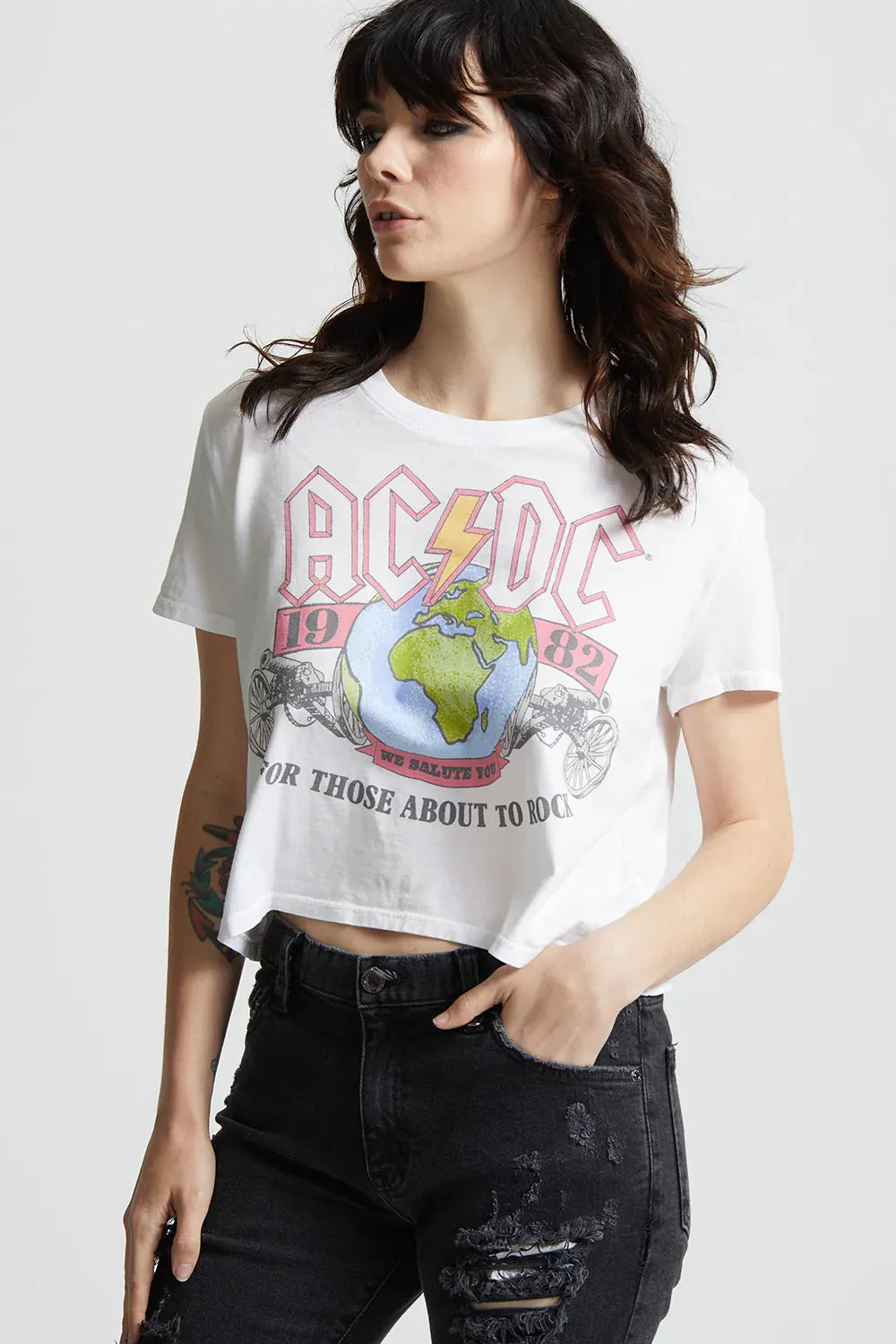 Recycled Karma AC/DC We Salute You Crop Tee