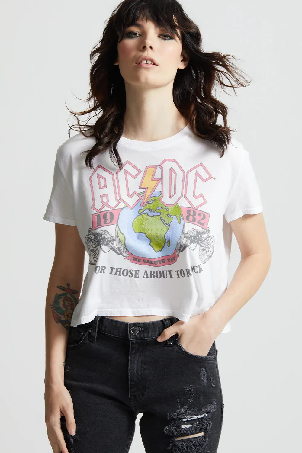 Recycled Karma AC/DC We Salute You Crop Tee