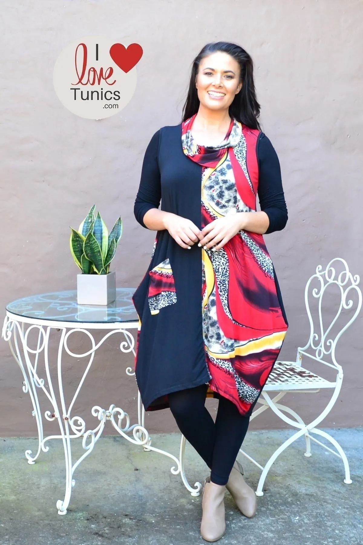 Red Leopard Print Sleeveless Tunic Dress