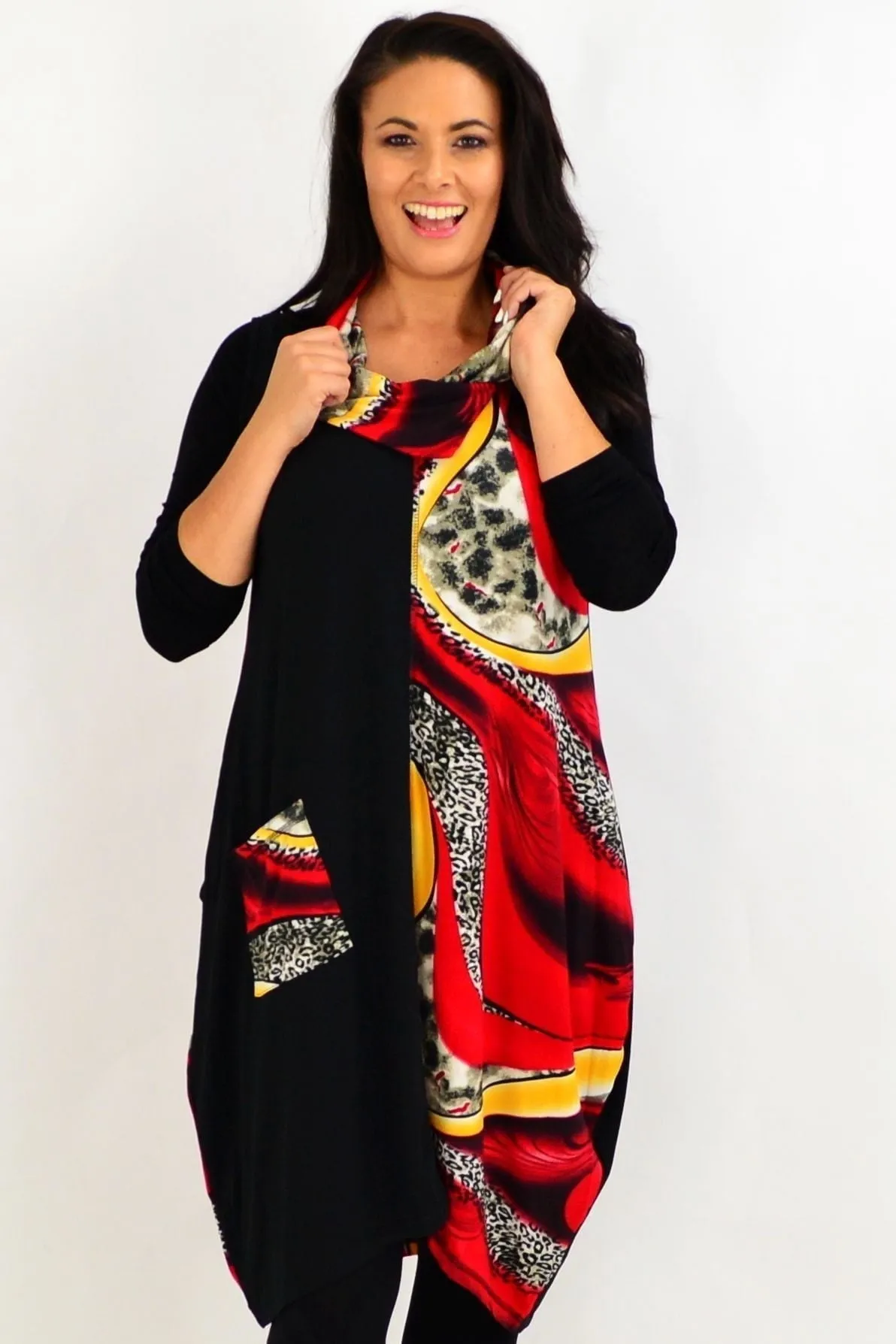 Red Leopard Print Sleeveless Tunic Dress