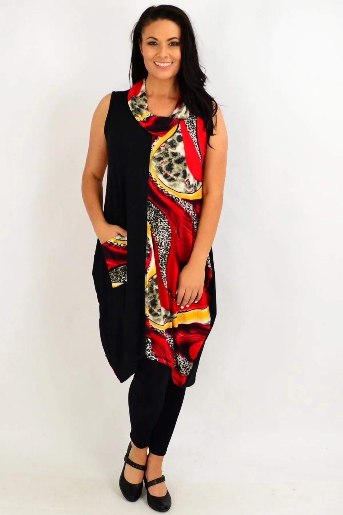 Red Leopard Print Sleeveless Tunic Dress
