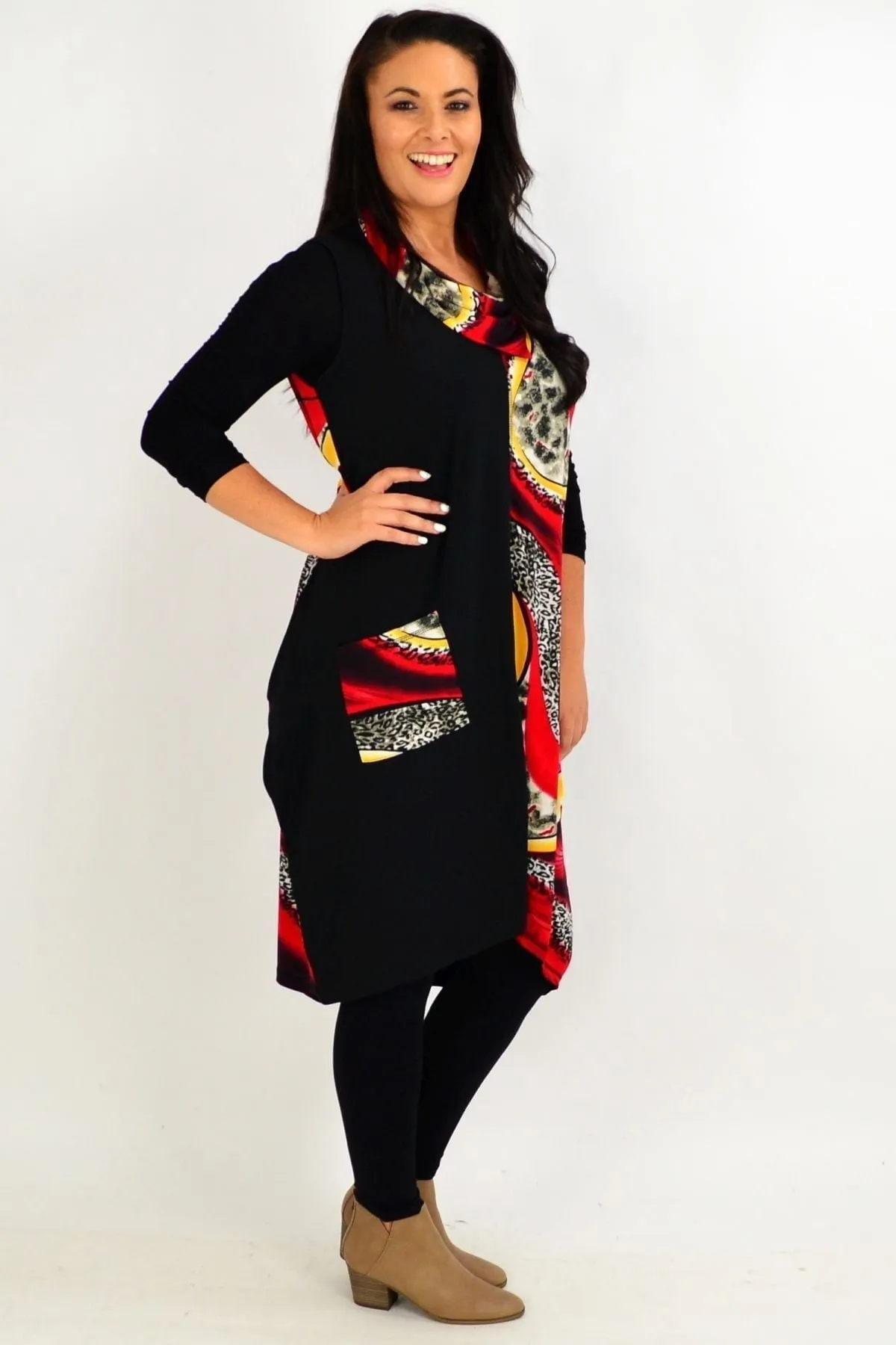 Red Leopard Print Sleeveless Tunic Dress