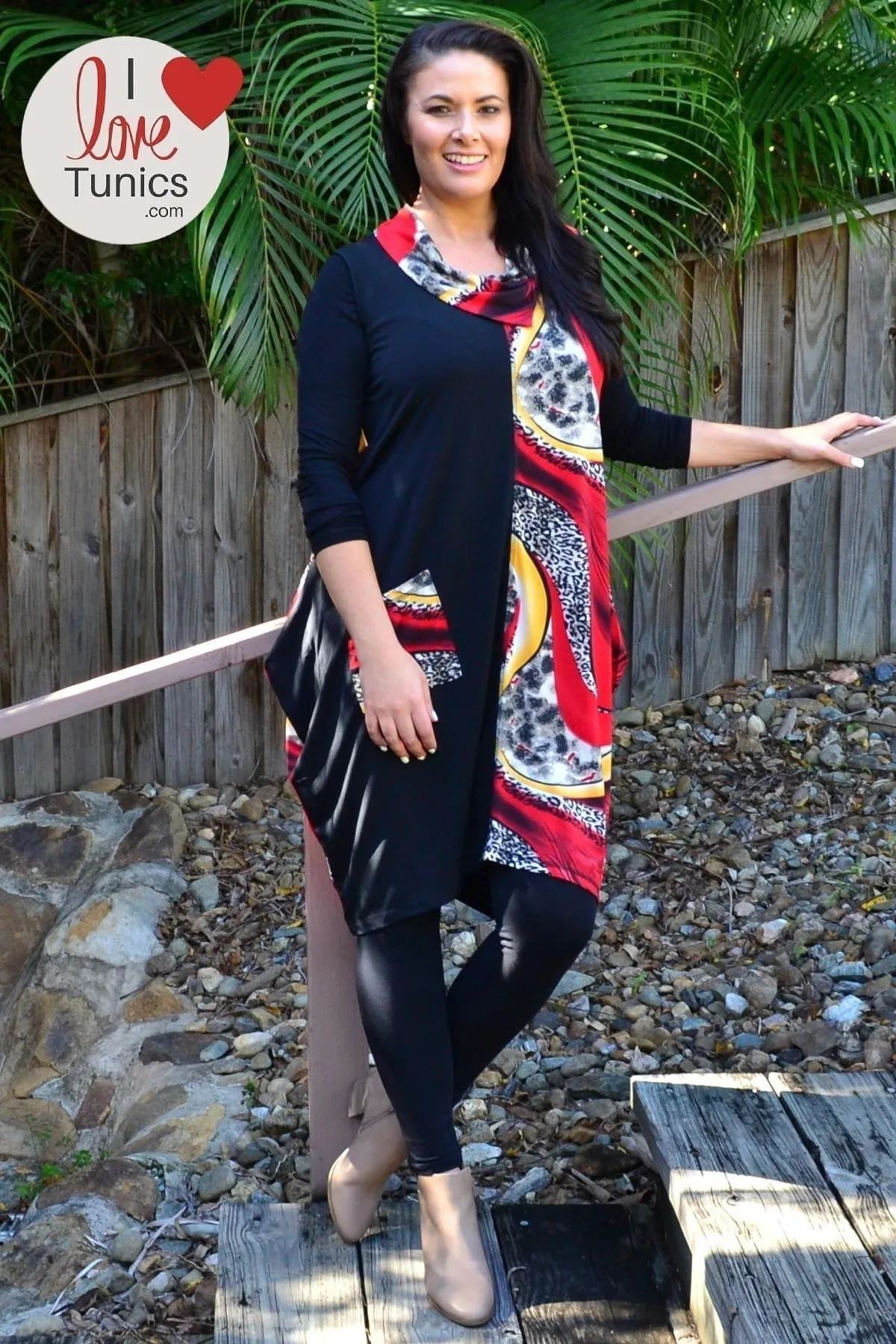 Red Leopard Print Sleeveless Tunic Dress