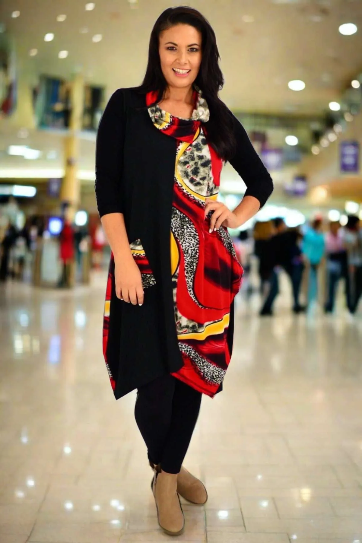 Red Leopard Print Sleeveless Tunic Dress