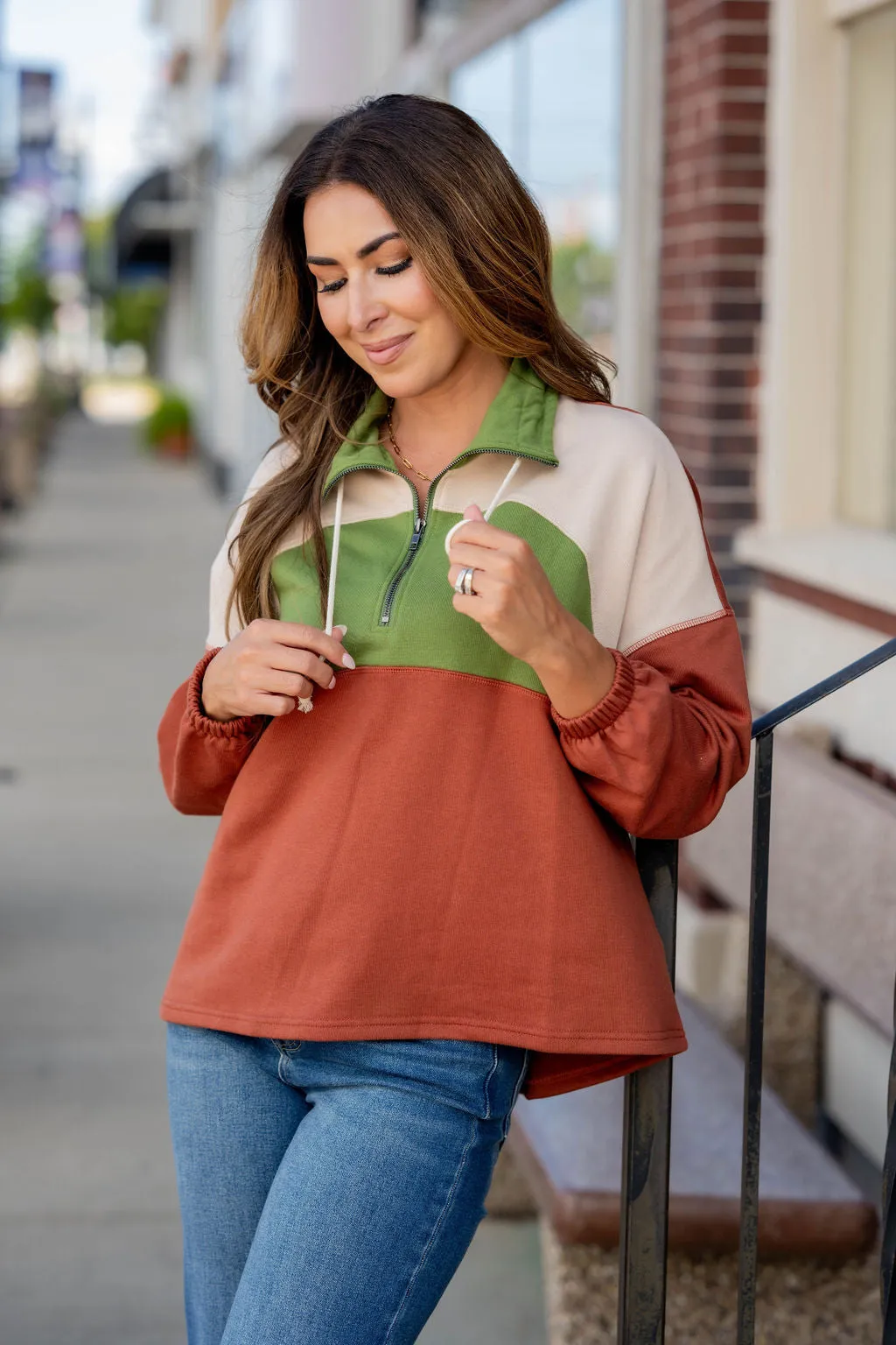 Retro Blocked Quarter Zip Pullover