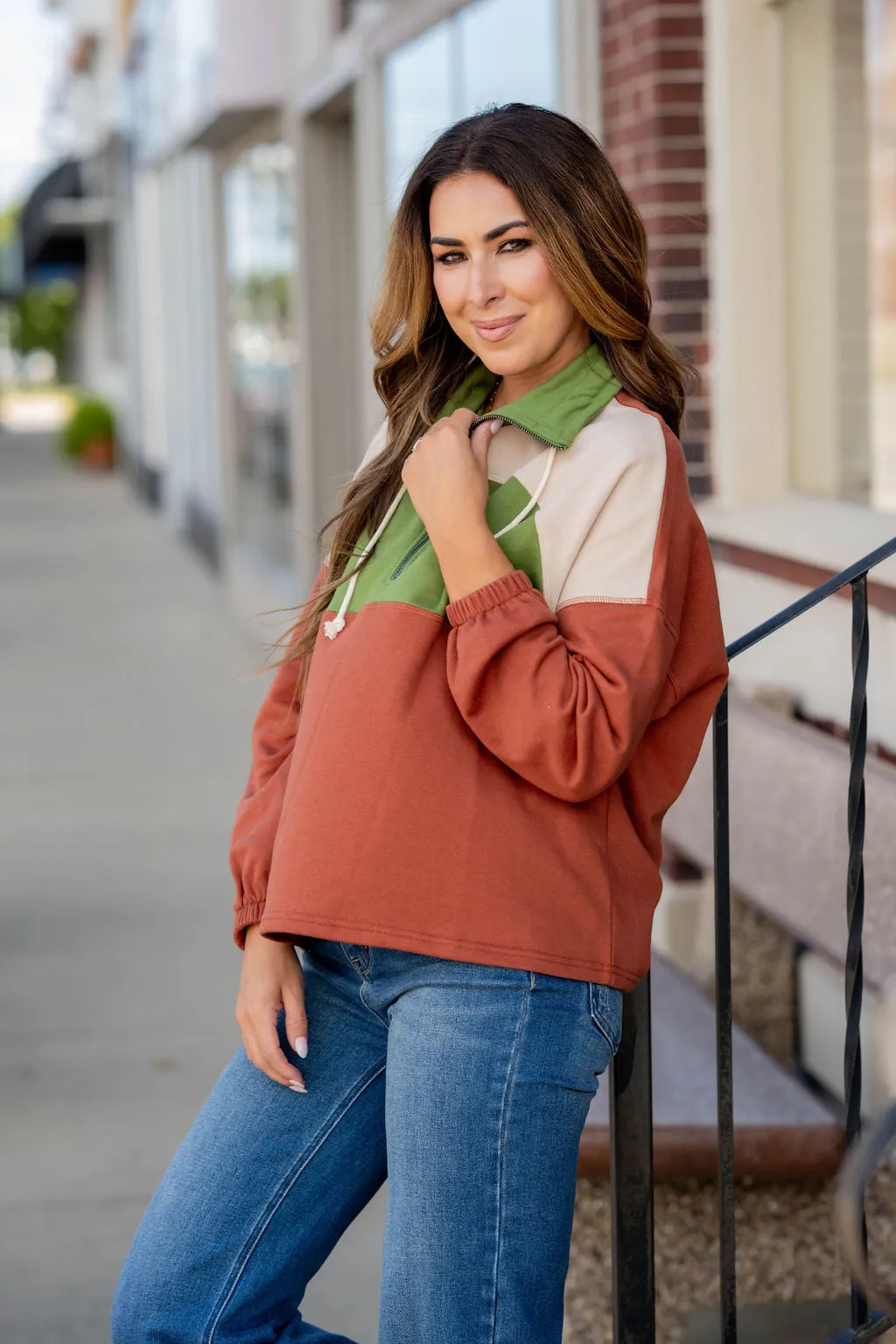 Retro Blocked Quarter Zip Pullover