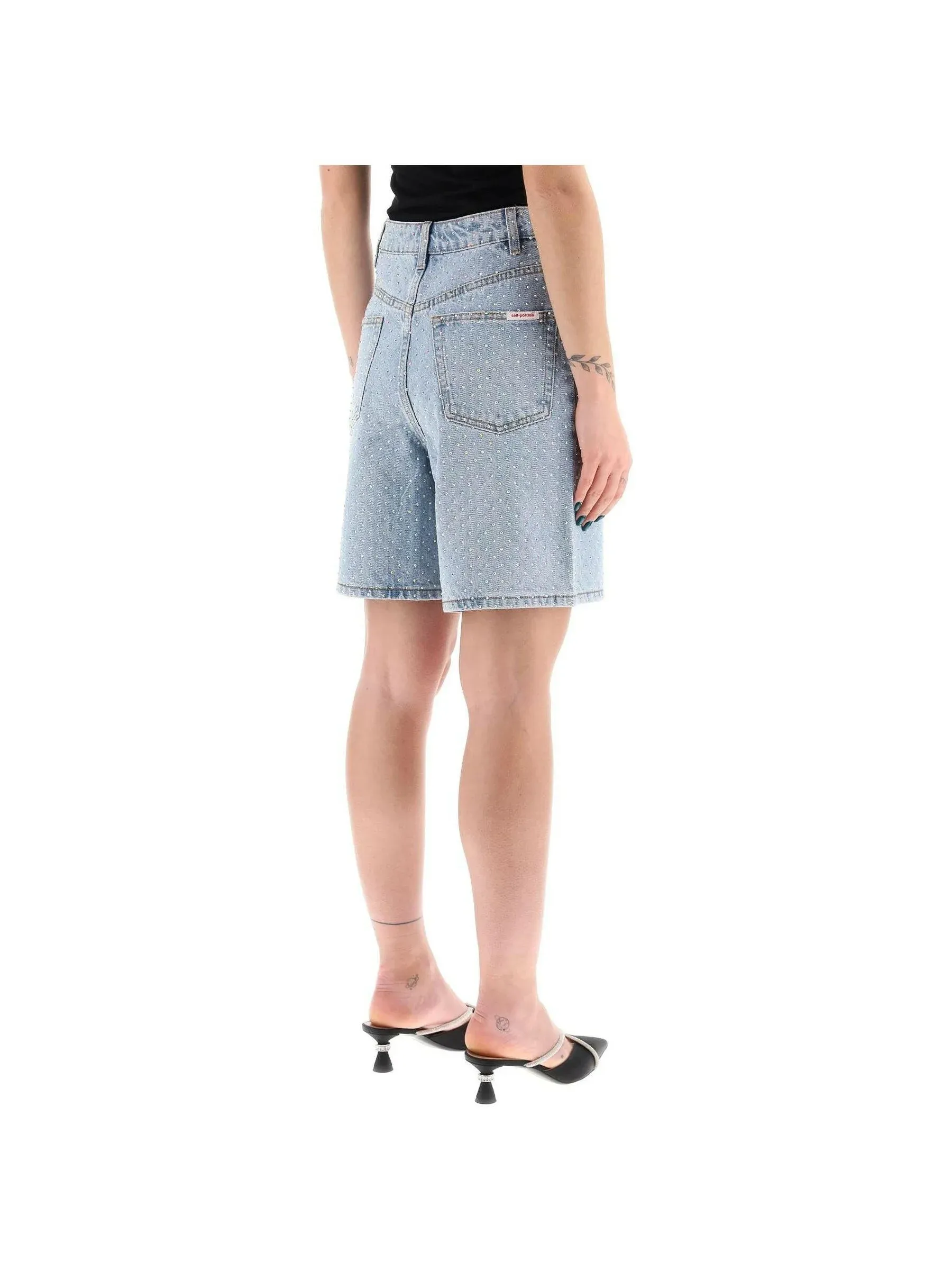 Rhinestone Embellished Denim Shorts