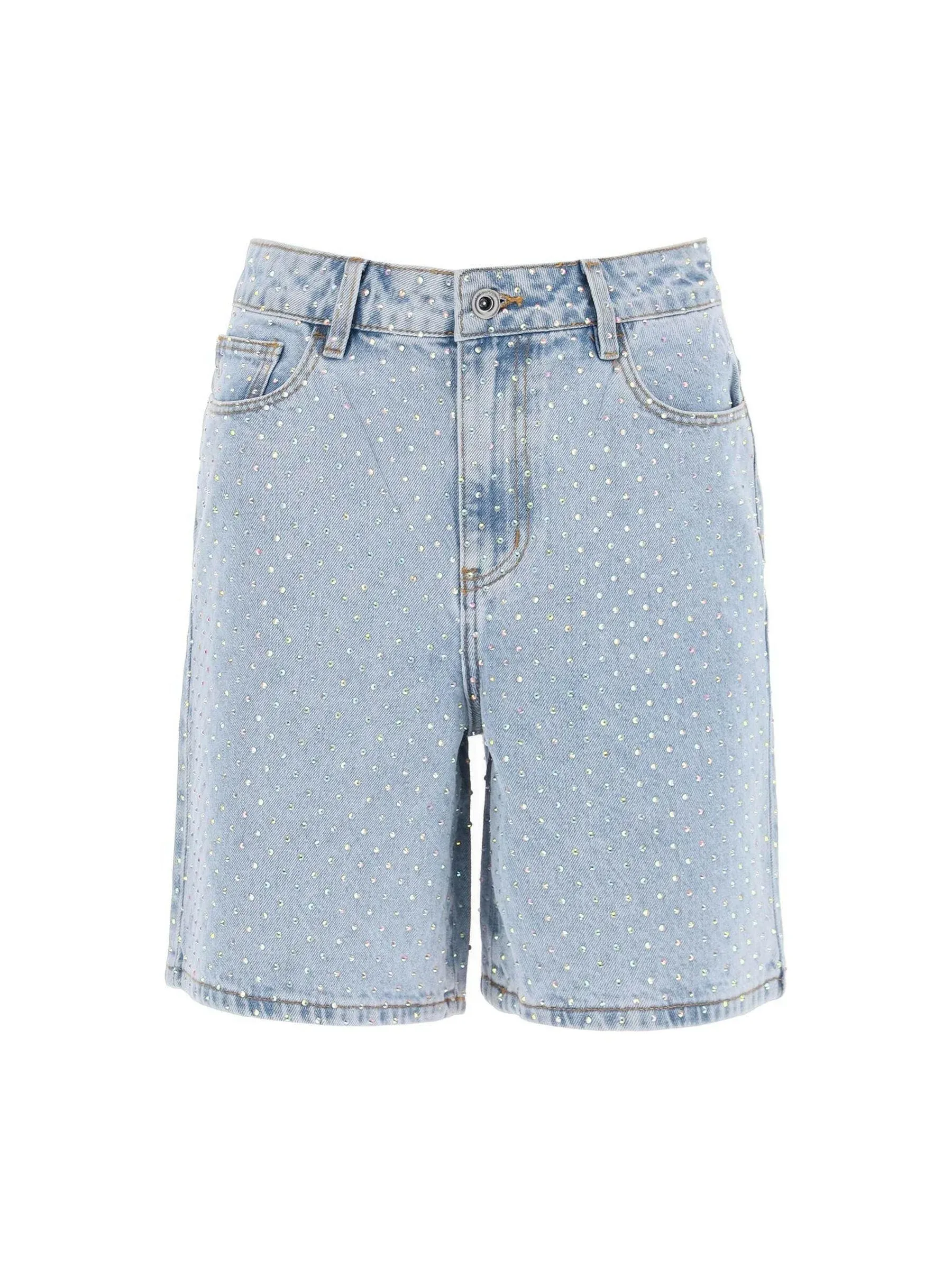 Rhinestone Embellished Denim Shorts